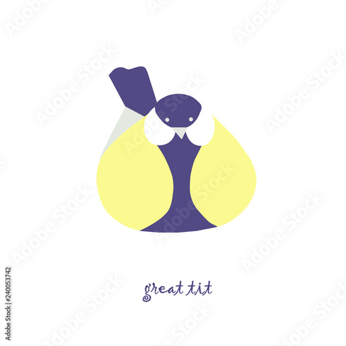 Cute great tit bird vector color characters set. Sketch great tit in pastel grey, yellow colour. Forest animal doodle drawing, isolated scandinavian cartoon kids book, textile, sticker, for web