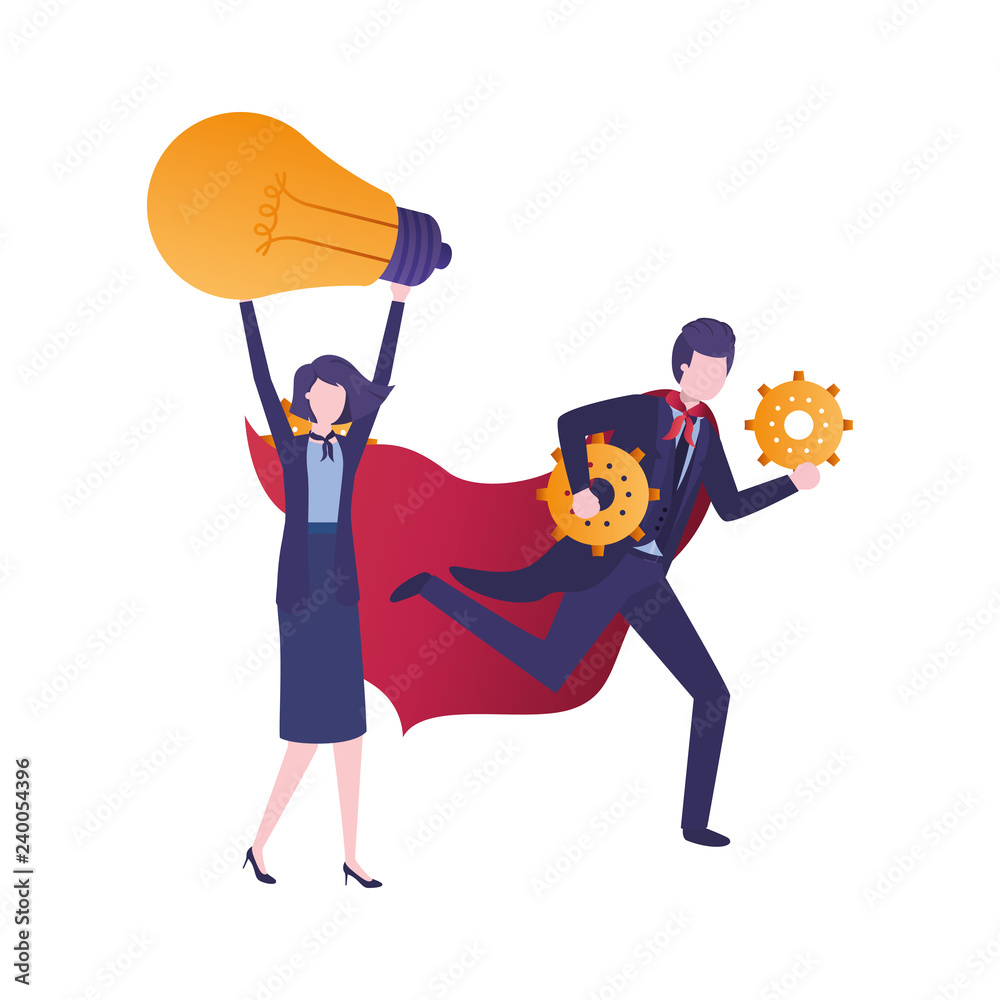 Fototapeta premium business couple with gear and light bulb