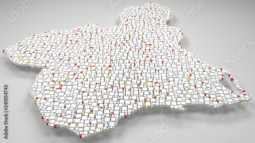 3D Map of the Region of Murcia - Spain | 3d Rendering, mosaic of little bricks - White and flag colors. A number of 4291 little boxes are accurately inserted into the mosaic. Flag colors