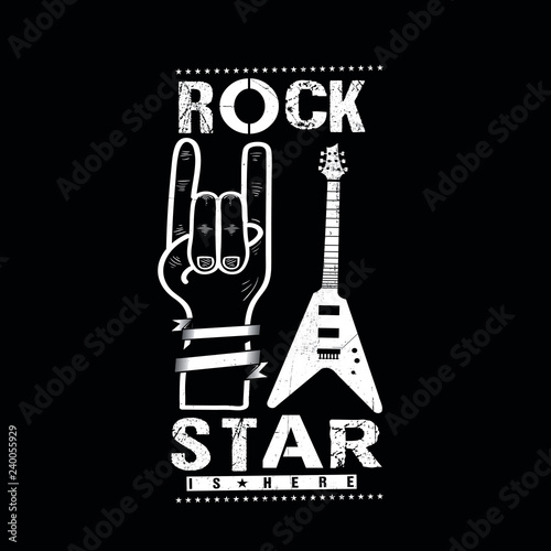 rock and roll hand rockstar is here guitar music poster kids apparel distressed