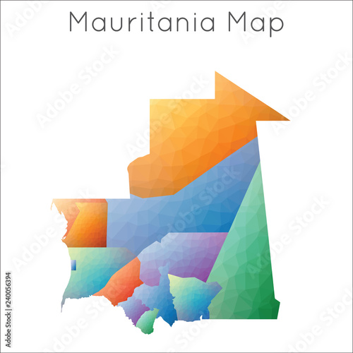 Low poly map of Mauritania with geometric, polygonal design highlighting its borders.