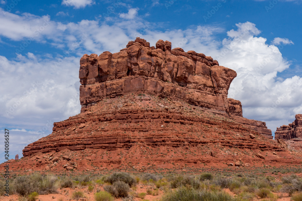 Stone formation in the wild desert landscape in Valley of the Gods in Utah, USA