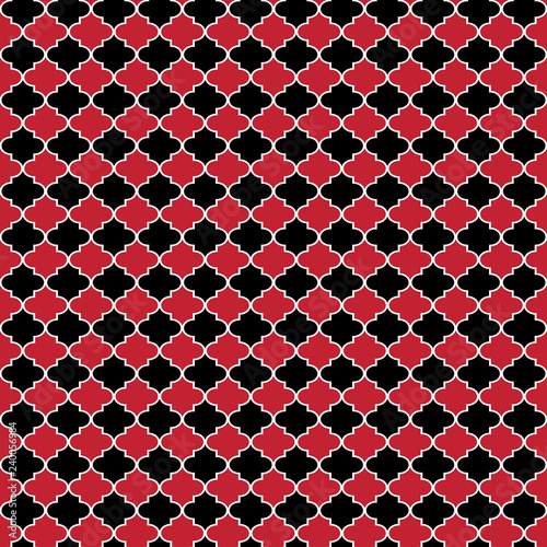 Red and Black Quatrefoil Seamless Pattern - Red, white, and black quatrefoil trellis design