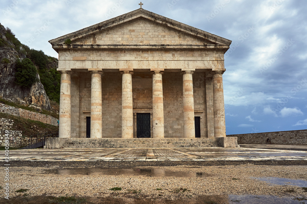 Pediment and columns of the church St.George in Corfu .