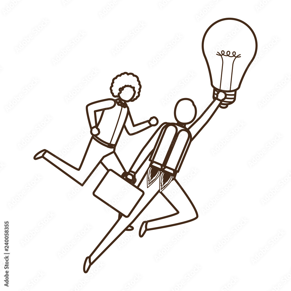 businessmen with rocket and light bulb character businessmen with rocket and light bulb character
