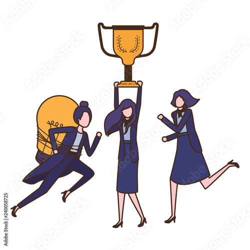 businesswomen with trophy and light bulb character