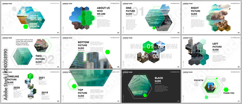 Minimal presentations design, portfolio vector templates with hexagons and hexagonal elements. Multipurpose template for presentation slide, flyer leaflet, brochure cover, report, advertising.