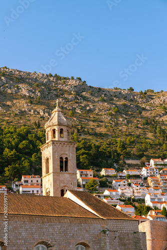 An old church tower in Dubrovnik on sunset