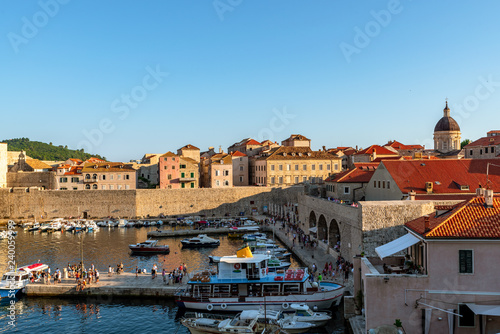 View to the old harbor of Dubrovnik on sundown