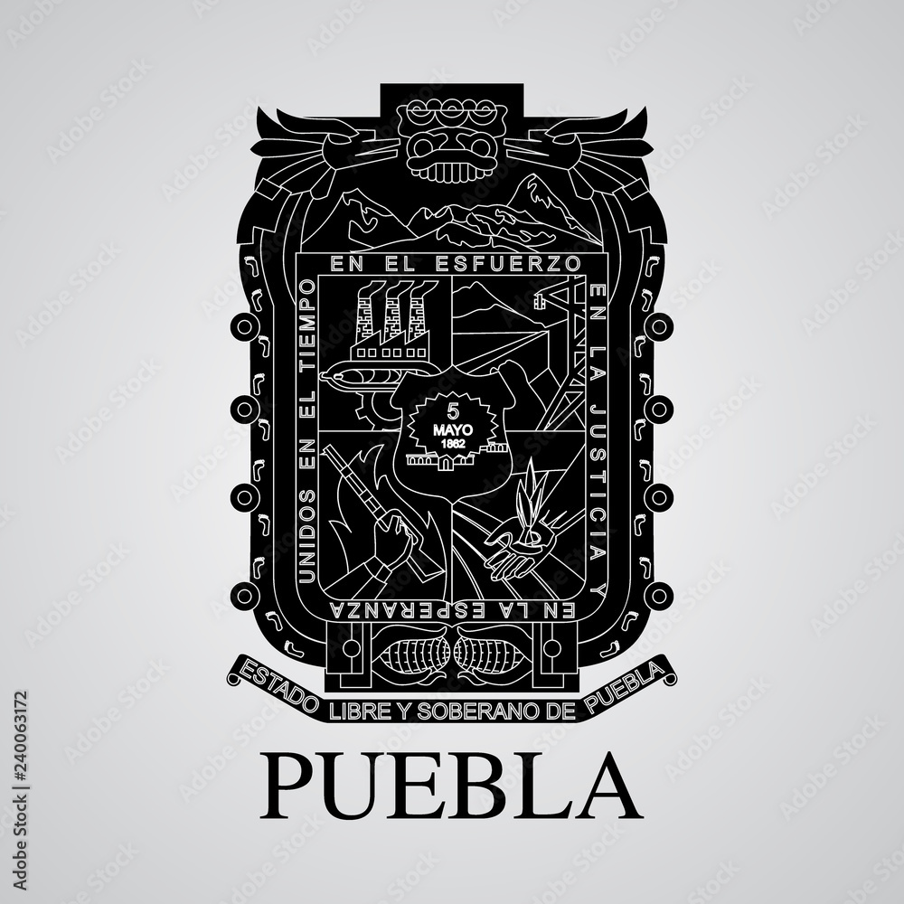 Obraz premium Silhouette of of Puebla Coat of Arms. Mexican State. Vector illustration