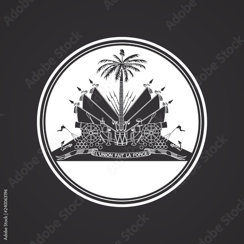 Obraz na płótnie Rounded white Haiti coat of arms emblem on black background w salonie