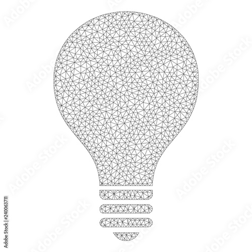 Polygonal vector bulb icon on a white background. Polygonal carcass dark gray bulb image in lowpoly style with structured triangles, dots and lines.