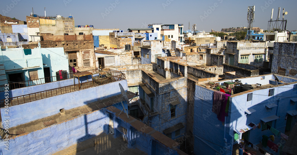 Close-up view of some roofs in the blue city of Jodhpur, India. Close-up view of some roofs in the blue city of Jodhpur, India.
