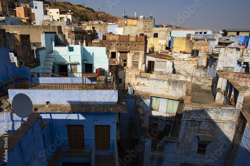 Close-up view of some roofs in the blue city of Jodhpur, India. © Travel Wild
