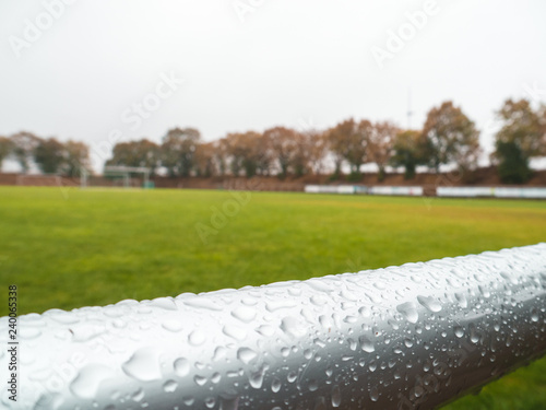 wet hand rails at Rural soccer pitch in Germany