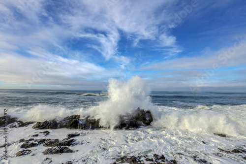 Crashing waves on the central California coast in winter