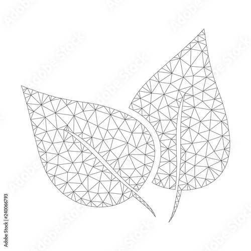 Polygonal vector flora plant icon on a white background. Polygonal carcass gray flora plant image in lowpoly style with connected triangles, dots and linear items.