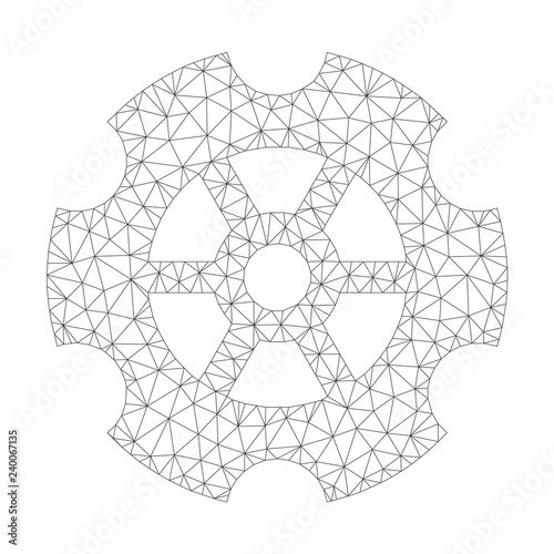 Polygonal vector gear icon on a white background. Mesh carcass gray gear image in low poly style with combined triangles, nodes and linear items.