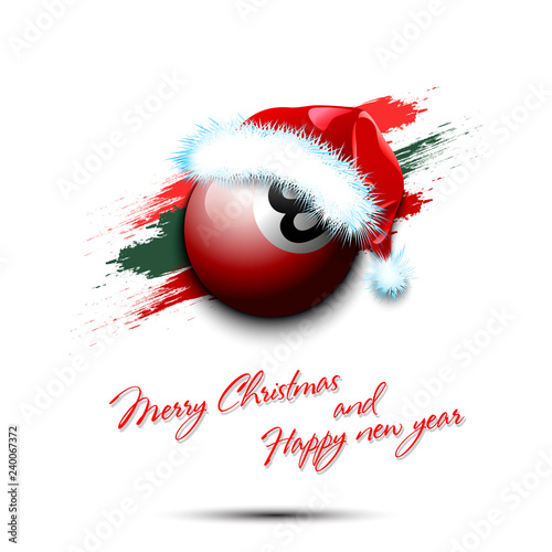 New year and billiard ball in santa hat