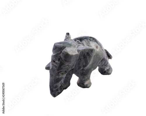 Rock Carving Of Elephant On White Background