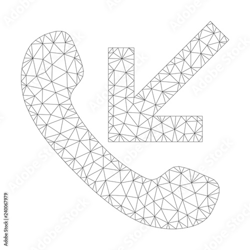 Mesh vector incoming call icon on a white background. Mesh carcass gray incoming call image in low poly style with organized triangles, dots and lines.