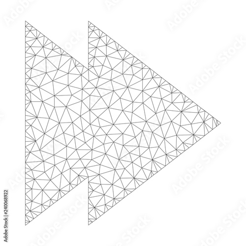 Polygonal vector move right icon on a white background. Polygonal carcass grey move right image in lowpoly style with connected triangles, points and linear items.