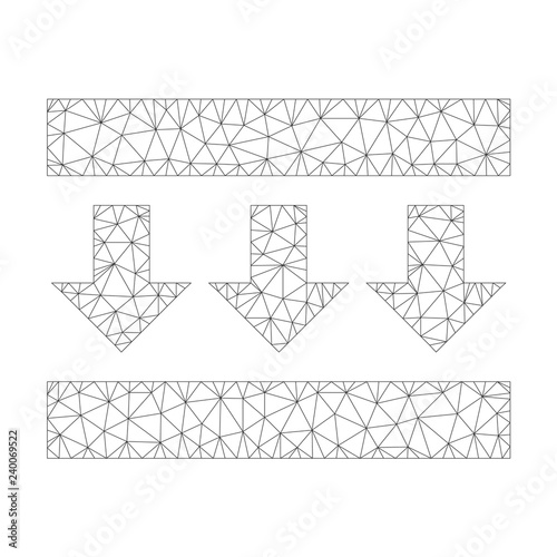 Polygonal vector pressure down icon on a white background. Mesh carcass gray pressure down image in low poly style with structured triangles, dots and linear items.