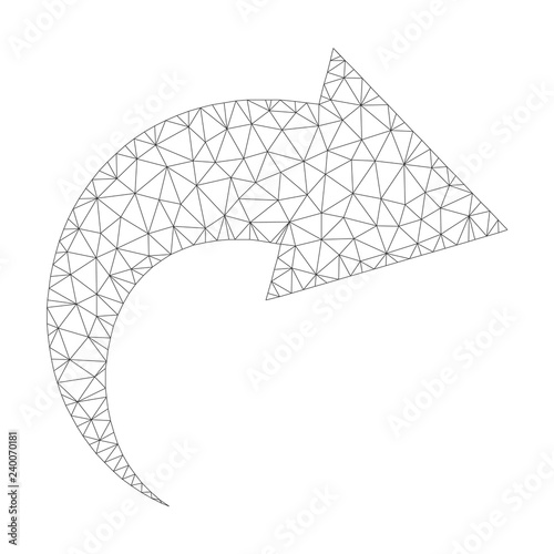 Mesh vector redo icon on a white background. Polygonal carcass grey redo image in low poly style with combined triangles, nodes and lines.