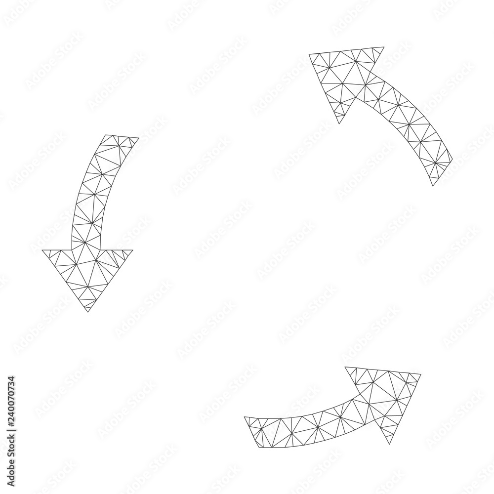 Polygonal vector rotate ccw icon on a white background. Mesh carcass dark gray rotate ccw image in lowpoly style with connected triangles, dots and lines.