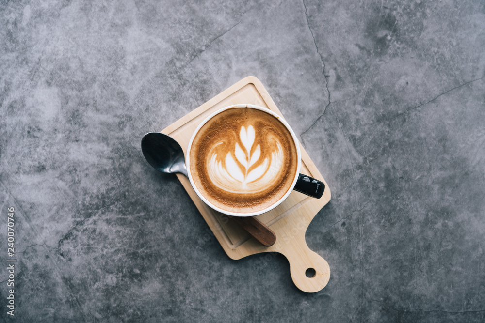 Top view of latte art coffee , on Gray abstract background. Top view of latte art coffee , on Gray abstract background.