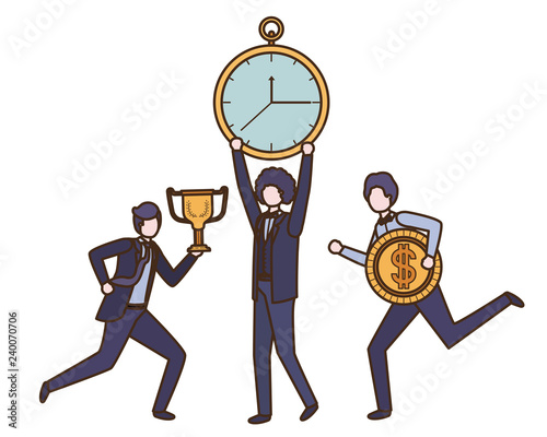 businessmen with clock and set icons