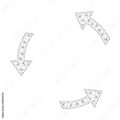 Polygonal vector rotate ccw icon on a white background. Mesh carcass dark gray rotate ccw image in lowpoly style with connected triangles, dots and lines.