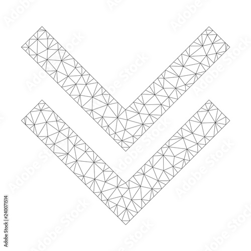 Polygonal vector shift down icon on a white background. Mesh wireframe gray shift down image in low poly style with structured triangles, points and linear items.