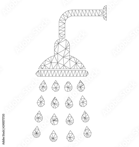 Mesh vector shower icon on a white background. Polygonal carcass gray shower image in low poly style with organized triangles, nodes and linear items.