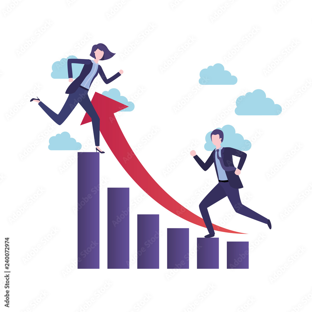 business couple with bar charts avatar character business couple with bar charts avatar character