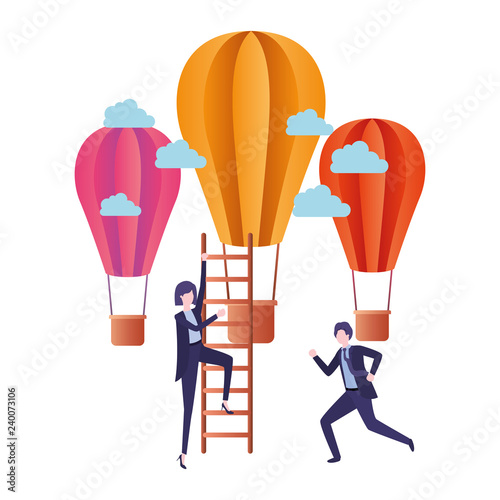 business couple with light bulbs avatar character