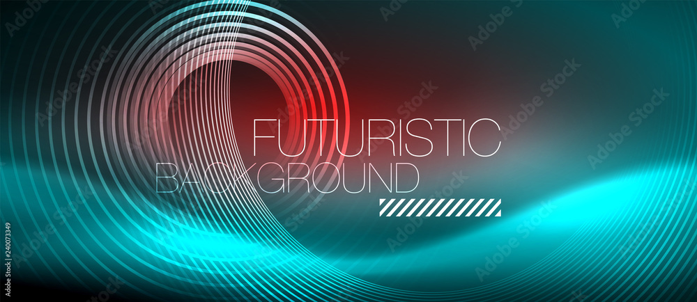 Neon glowing techno lines, hi-tech futuristic abstract background template with square shapes