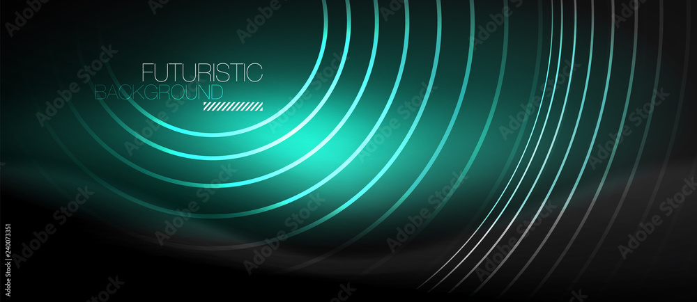 Dark abstract background with glowing neon circles Dark abstract background with glowing neon circles