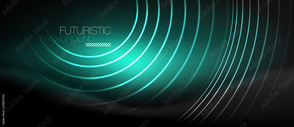 Dark abstract background with glowing neon circles