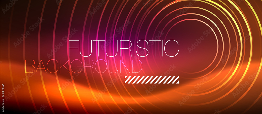 Neon glowing techno lines, hi-tech futuristic abstract background template with square shapes