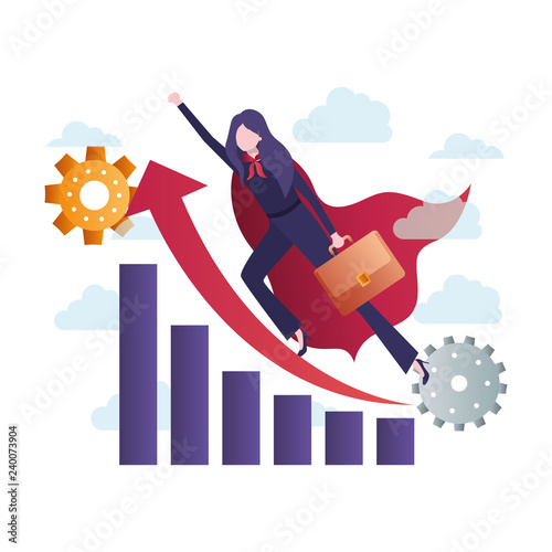businesswoman with hero and graph with arrow