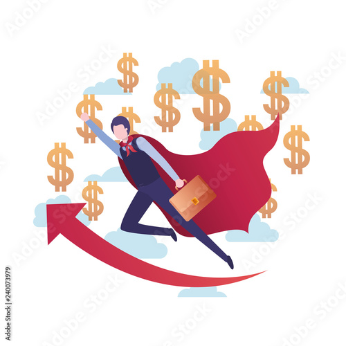 businessman with hero cape and dollar symbol