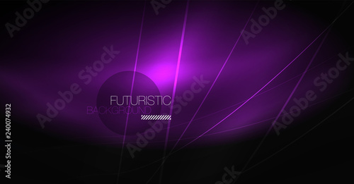 Digital technology abstract background - neon geometric design. Abstract glowing lines. Colorful techno background. Futuristic shape.