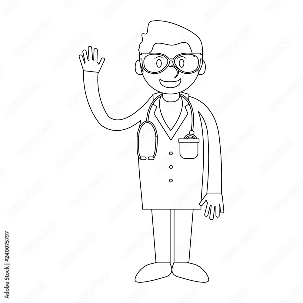 Doctor greeting cartoon in black and white Doctor greeting cartoon in black and white
