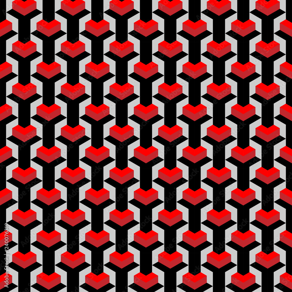 Abstract geometrical red hearts seamless pattern, Valentine day Abstract geometrical red hearts seamless pattern, Valentine day