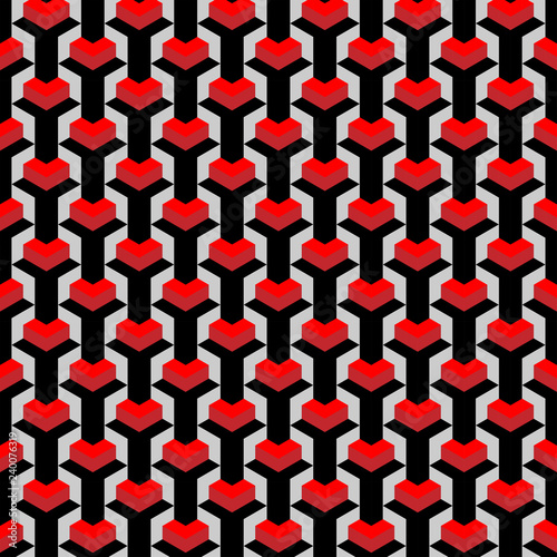 Abstract geometrical red hearts seamless pattern, Valentine day
