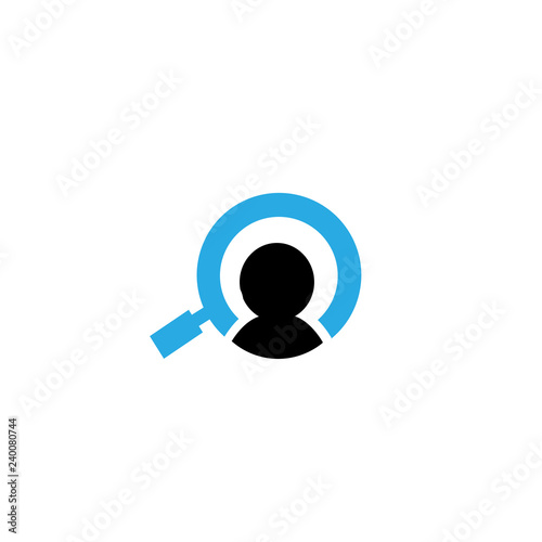 Abstract people silhouette in magnifier shape. Vector logo template. Design concept for search for employees and job, business, and human resource. people Search vector icon.