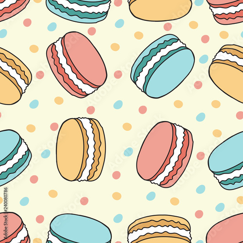 Vector cartoon seamless pattern with macarons.