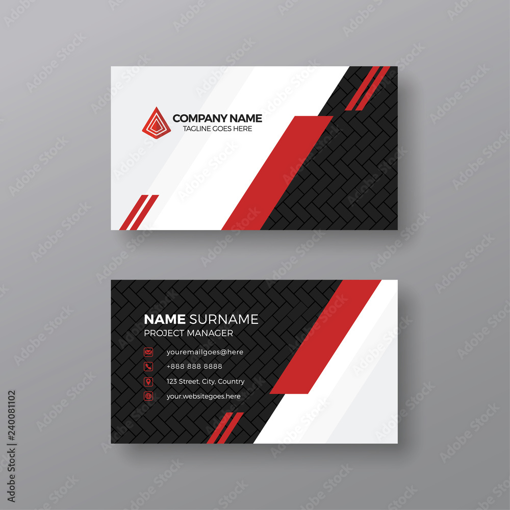 Corporate business card template with red details Corporate business card template with red details