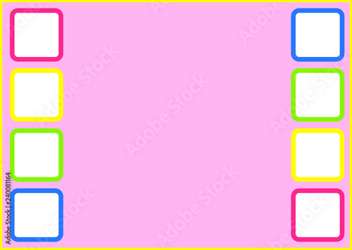 eight rounded squares with white background inside, left and right column, pink background